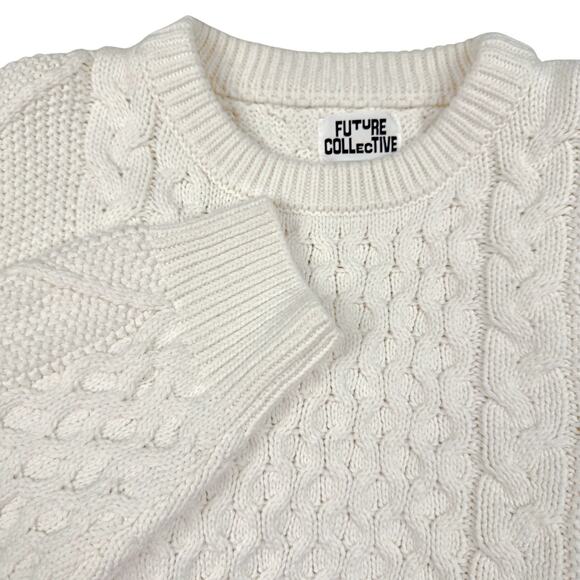 Future Collective Reese Blutstein Women's MED Cropped Cream Cable Knit Sweater - Picture 5 of 9